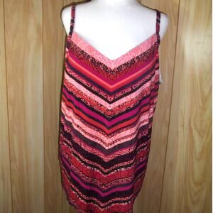 NWT Aqua Green Chevron V-Neck Swimwear Built-in Bra Tankini Top XL